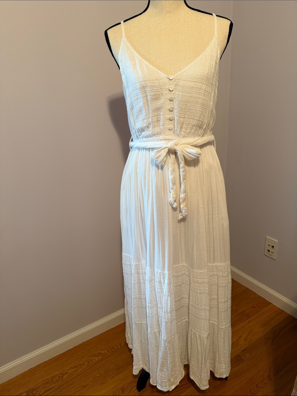 Fat Face White Spaghetti-Strap Maxi Dress with Waist Tie